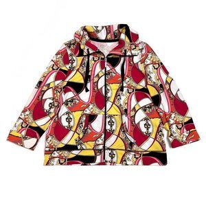 Kim Rogers Size PL Pink Yellow White Black High Collar Jacket Zipper Front EUC